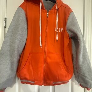 Jeep women’s Hoodie in Vibrant Orange and Soft Gray thick material XL